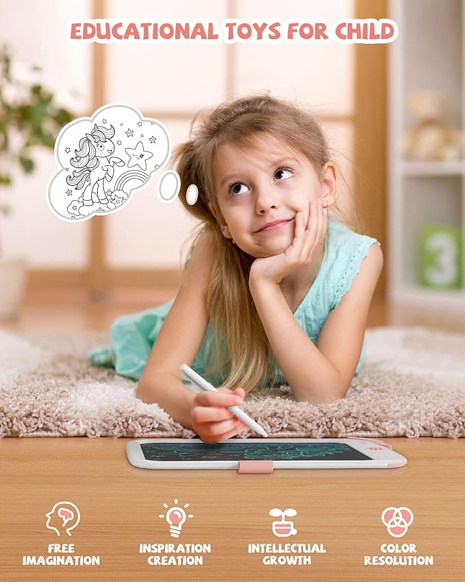 Unicorn Toys 10 Inch Writing Tablet for Kids, Educational Toys for Girls Aged 3-5, Birthday Gift for 3-8 Year Olds (White)