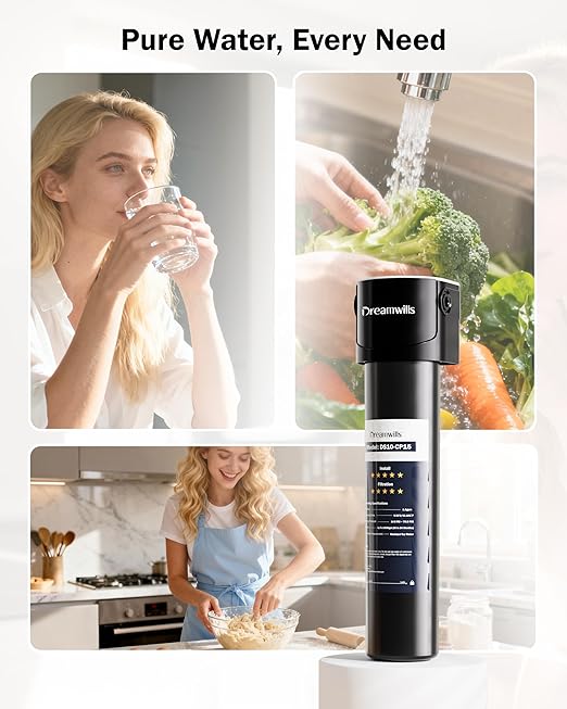 Dreamwills DS15 Under Sink Water Filter System, 1.3 GPM Direct Connect Kitchen Faucet Filtration, 3-Minute Tool-Free Install, Reduces Lead, Chlorine, Bad Taste, Retains Minerals, 2 Years