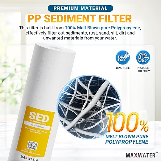 20" 1 Stage Whole House Water Filter System 1" Ports Double O Ring Clear Filter Housing + Gauge w/ 5-Micron Polypropylene Sediment Water Filter Good for RV (1 Stage Sediment 5 Micron)