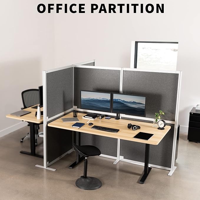 VIVO T-Shape Modular Corner Wall System, 4 Panels, Modern Professional Office Cubicle Dividers, Freestanding Privacy Screen, 66 inches High, Dark Gray, PP-MWS63D-T