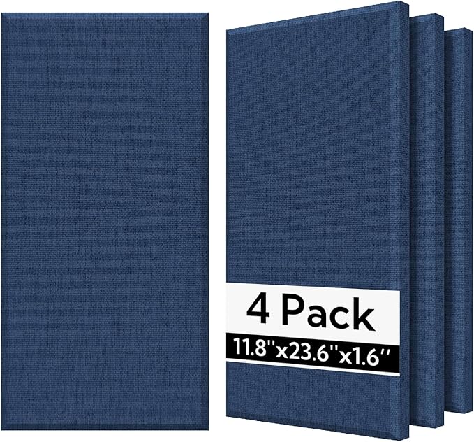 Olanglab Fiberglass Acoustic Wall Panels 4 Pack, 11.8'' x 23.6'' Sound Panels, Fabric Wrapped Sound Proof Panels for Walls (Navy)