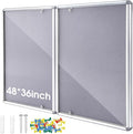 Enclosed Bulletin Board 48" x 36" Weather Resistant Lockable Notice Cork Display Board Wall Mounted 2 Locking Door for School Classroom Commercial Christmas, 12 x A4(Gray, Silver Frame)