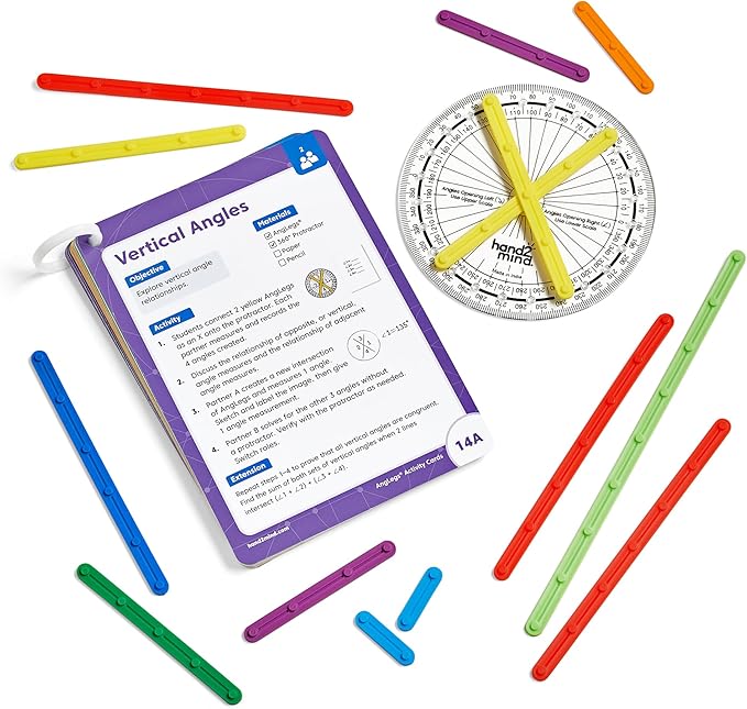 hand2mind AngLegs Classroom Set with 30 Protractors, Geometry Manipulatives, Geometric Shapes for Classroom, Montessori Math Materials, Math Teaching Tools, 4th Grade Math Manipulatives for Kids