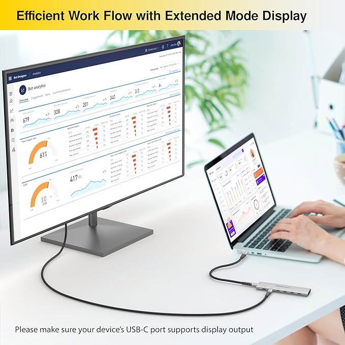 EZQuest USB-C Slim Gen 2 Hub Adapter 6-in-1 1 USB-C 4K/60Hz Video, 4 USB-C Gen 2 10Gbps, and 1 USB-C Power Delivery 3.0