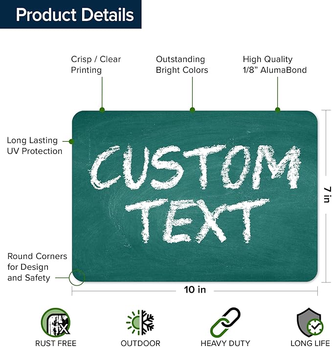 Custom Sign, Custom Street Sign, 11 Font Colors, 13 Font Styles, 4 Hole Options, 22 Sizes, 7x10 Inches, Rust Free DiBound, Fade Resistant, Made in USA by My Sign Center (Chalkboard Green)
