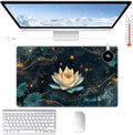 Heated Desk Pad Large Mouse Pad 23.6 x 14.1 inch with 3 Levels Heating & Auto Shut-Off Warm Mouse pad PU Leather Computer Mousepad for Home Office Work - Lotus Flowers