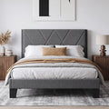 Full Platform Bed Frame with Upholstered Headboard, Gray