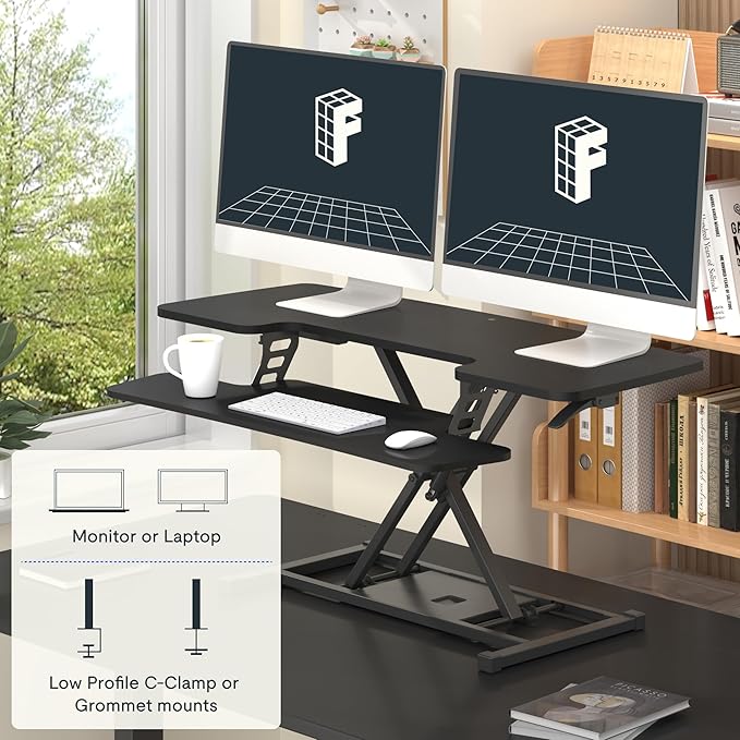 FLEXISPOT 40" Wide Standing Desk Converter Sit to Stand up Riser Height Adjustable Computer Workstation with Spacious 2-Tier Desktop, Black