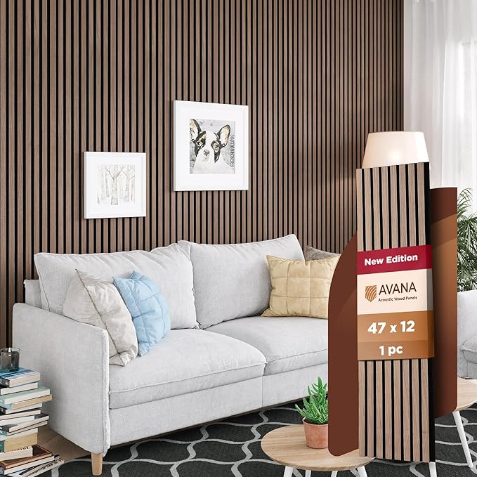 Avana Acoustic Wood Wall Panels – 47.2 X 12.6 Inch Walnut Acoustic Panels 1 PC – Wall Panels For Interior Wall Decor for Homes, Offices, Studios – Modern Sturdy And Durable Wood Panels For Wall
