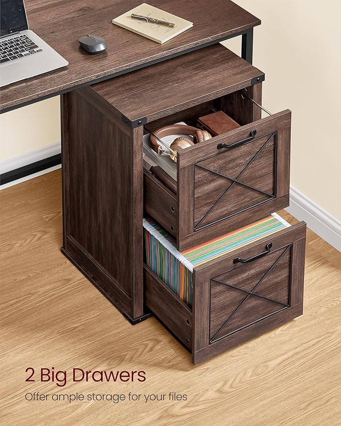 VASAGLE File Cabinet, Filing Cabinet with 2 File Drawers, Printer Stand, Fit A4, Letter Size, Hanging File Folders, Modern Farmhouse Style, for Home Office, Maroon Brown UOFC048K01