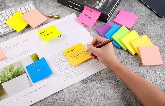 (28 Pads) Sticky Notes 3 x 3 in, Bright Colorful Super Sticking Power Memo Post Stickies, High Stickiness Square Sticky Notes for Office, Home, School, Meeting, 72 Sheets/pad