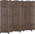 HOMCOM 6 Panel Room Divider, 6' Tall Folding Privacy Screen, Hand-Woven Freestanding Wall Partition for Home Office, Bedroom, Brown
