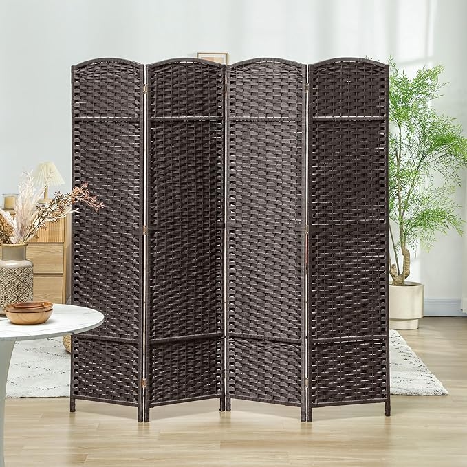 HOMCOM Room Divider, 4 Panel Folding Privacy Screen, 5.6' Tall Freestanding Wall Partition for Home Office, Bedroom, Brown