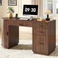 58 Inch Fluted Executive Desk with File Drawer, Walnut