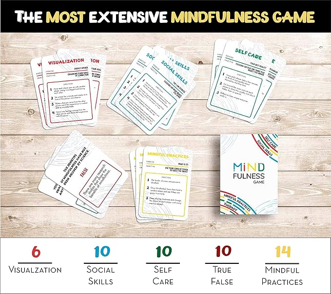 Mindfulness Therapy Game: Teaches Social Skills, Self Care & More for Kids, Teens & Adults. 50 Cards
