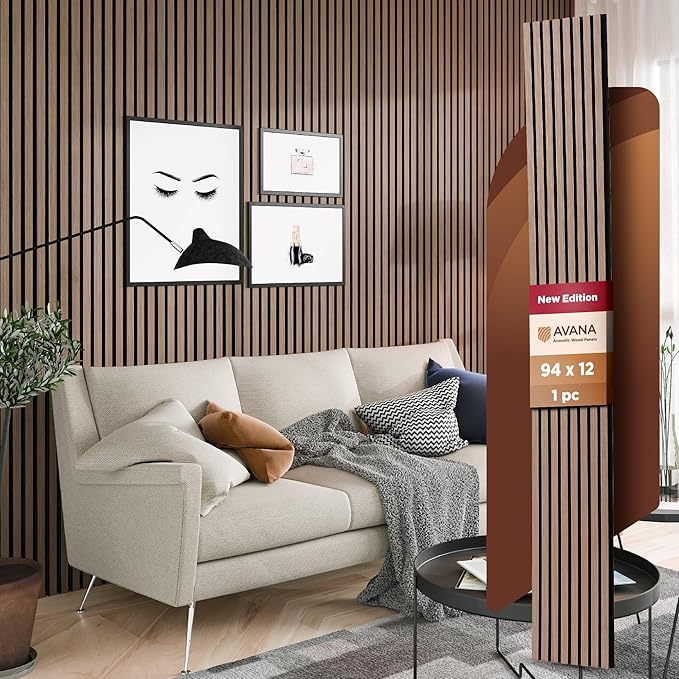 Avana Modern Acoustic Wood Wall Panels – 94.4 X 12.6 Inch Smoke Walnut Acoustic Panels 1 PC – Wall Panels For Interior Wall Decor For Homes, Offices, Studios – Sturdy And Durable Wood Panels For Wall