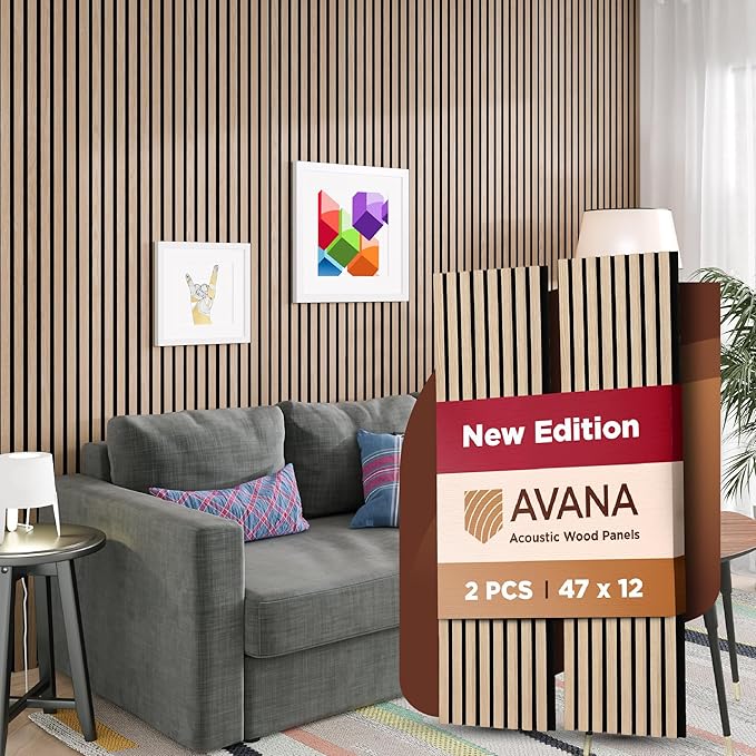 Avana Modern Acoustic Wood Wall Panels – 47.2 X 12.6 Inch White Oak Acoustic Panels 2 PCs – Wall Panels For Interior Wall Decor For Homes, Offices, Studios – Sturdy And Durable Wood Panels For Wall