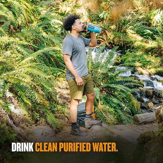 GRAYL GeoPress 24 oz Water Purifier Bottle - Filter for Hiking, Camping, Survival, Travel (Bali Blue)
