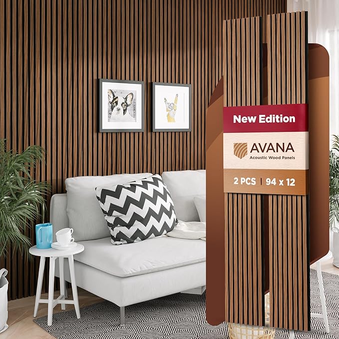 Avana Acoustic Wood Wall Panels – 94.4 x 12.6 Inch Rustic Walnut Acoustic Panels 2 PCs – Wall Panels For Interior Wall Decor For Homes, Offices, Studios – Sturdy and Durable Wood Panels For Wall