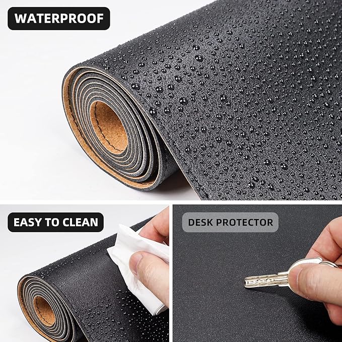 AFIING Dual-Sided Desk Pad, Natural Cork & PU Leather, Desk Mat Protector Non-Slip, Waterproof, Easy Clean,Large Mouse mats for Office and Home Work(Black, 31.5"x17")