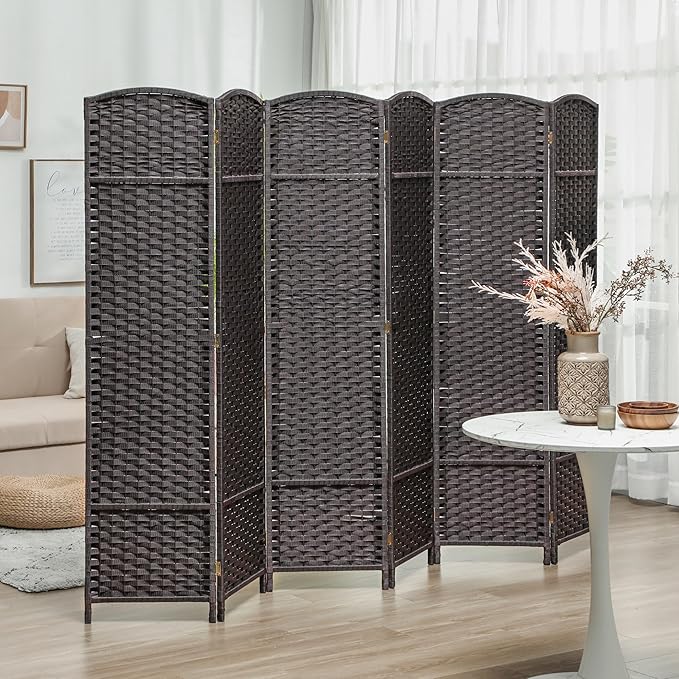 HOMCOM Room Divider, 6 Panel Folding Privacy Screen, 5.6' Tall Freestanding Wall Partition for Home Office, Bedroom, Brown
