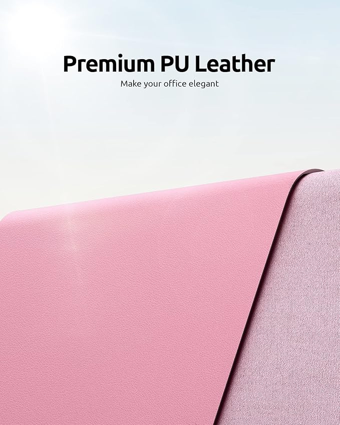 YSAGi Leather Desk Pad Protector, Large Mouse Pad, Non-Slip PU Leather Desk Blotter, Laptop Desk Pad/Mat, Waterproof Writing Pad for Office and Home (23.6" x 13.8", Pink)