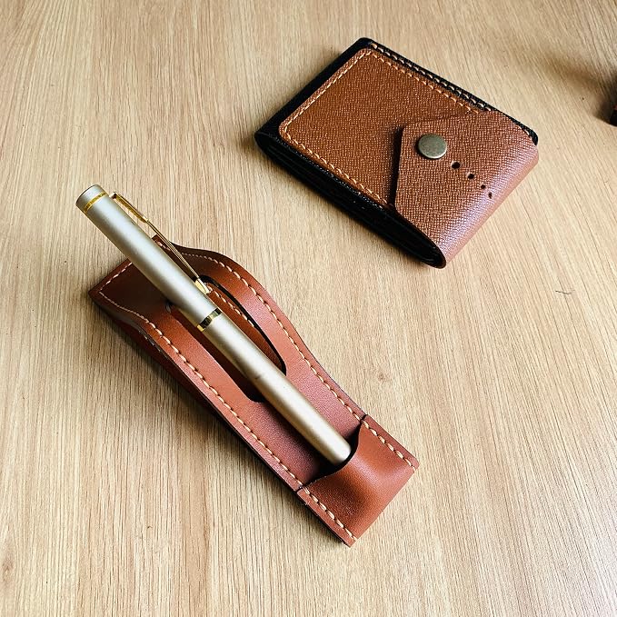 Leather Fountain Pen Stand, Leather Pen Holder Office Pen Stand Gift for Boss, Husband, Wife, Friends or coworker, Leather Pen Stand for Desk gift for him her
