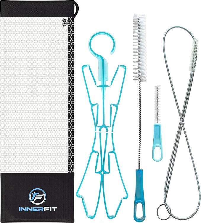 InnerFit Hydration Bladder Cleaning Kit - 5 in 1 Water Bladder Cleaning Kit for Universal Bladders - 3 Brushes - 1 Collapsible Frame - 1 Carrying Pouch