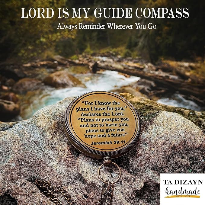 For I Know The Plans I Have For You, Jeremiah 29:11, Solid Brass Directional Engraved Compass, Baptism Gifts for Boys Girls, First Communion, Christian Gifts for Men, First Confirmation Gifts for Boys