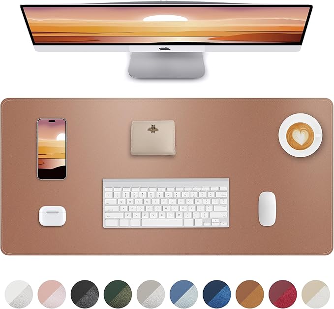 Leather Desk Pad Protector, Mouse Pad, Office Desk Mat, Non-Slip PU Leather Desk Blotter, Laptop Desk Pad, Waterproof Desk Writing Pad for Office and Home (Champagne Gold, 31.5" x 15.7")