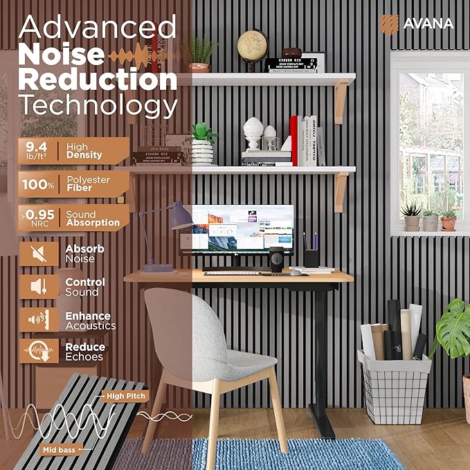 Avana Acoustic Wood Wall Panels – 94.4 x 12.6 Inch Gray Oak Acoustic Panels 4 PCs – Wall Panels For Interior Wall Decor For Homes, Offices, Studios – Pleasing Decorative Wood Panels For Wall