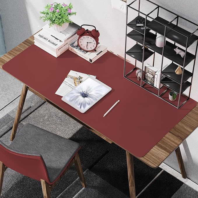 Desk Mat 47" x 23.7" Leather Desk Pad Protector with Natural Cork & PU Leather, Non-Slip Office Desk Mat, Double-Sided Large Mouse Pad, Waterproof Desk Pad for Office&Home (Red)