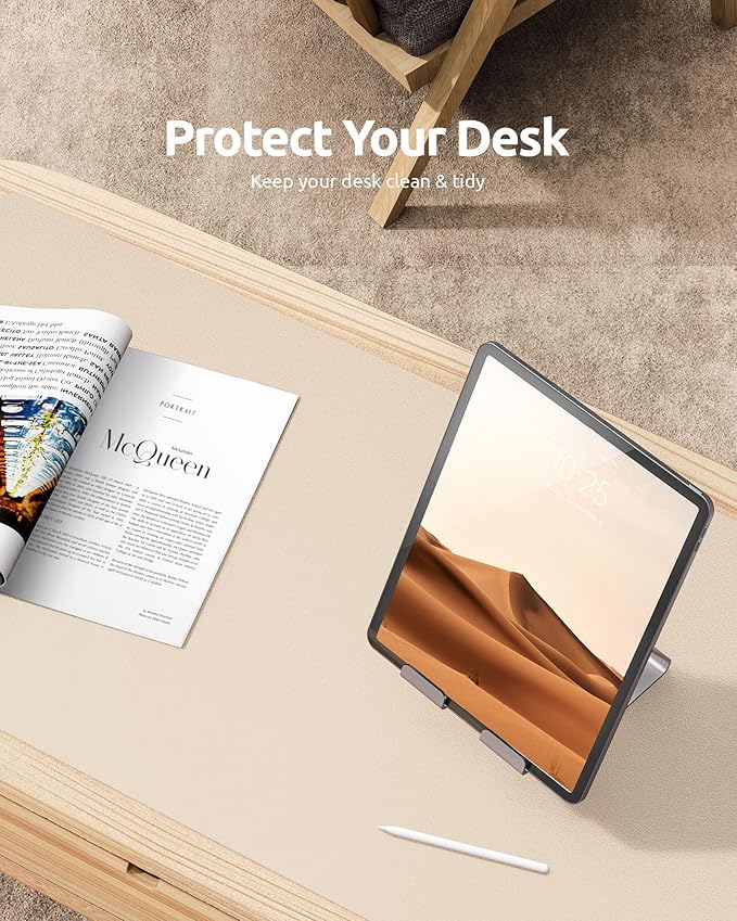 YSAGi Leather Desk Protector, Office Mat, Large Mouse Mat, Non-Slip PU Leather Blotter, Laptop Desk, Waterproof Writing Pad for Office and Home (Eggshell, 35.4" x 17")