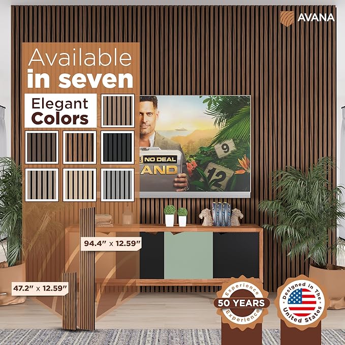 Avana Acoustic Wood Wall Panels – 94.4 x 12.6 Inch Rustic Walnut Acoustic Panels 2 PCs – Wall Panels For Interior Wall Decor For Homes, Offices, Studios – Sturdy and Durable Wood Panels For Wall