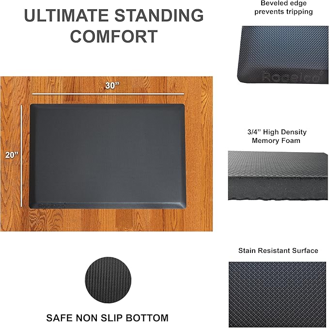 Rocelco 40" Height Adjustable Standing Desk Converter with AC Outlet USB Charger and Anti-Fatigue Floor Mat - Sit Stand Up Tabletop Riser - Sliding Keyboard Tray - Black (R DADRB-40-ACUSB-MAFM)