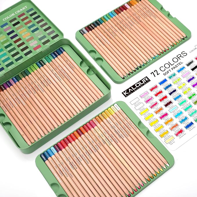 KALOUR Pro Pastel Chalk Colored Pencils,Set of 72 Colors,Color Charcoal Pencils for Drawing Sketching Coloring Shading,Art Supplies for Adults Artists