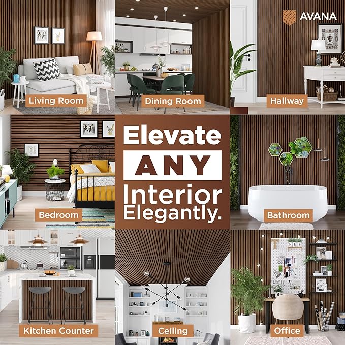Avana Acoustic Wood Wall Panels – 94.4 x 12.6 Inch Rustic Walnut Acoustic Panels 2 PCs – Wall Panels For Interior Wall Decor For Homes, Offices, Studios – Sturdy and Durable Wood Panels For Wall