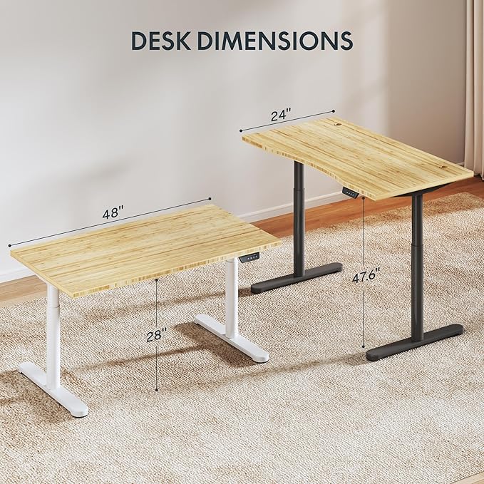 FLEXISPOT Bamboo Electric Standing Desk with Elegant Oval Legs & Curved Desktop, 48"x24" Height Adjustable Desk for Home Office & Living Spaces, Black Frame