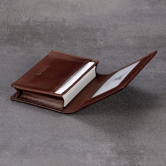 Leather Business Card Case Holder for Men & Women, Italian Calfskin