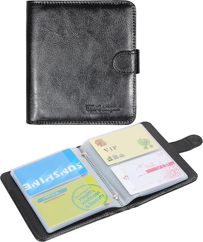 Wisdompro Business Card Book Organizer, Premium PU Leather Wallet Name Credit ID Card Holder Case with Magnetic Shut for 64 Business Cards (Build in 64 Card Slot & 14 Small Cells for Memory Cards)