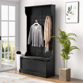 3-In-1 Entryway Bench with Coat Rack, Hall Tree with Bench and Shoe Storage, 5 Hooks for Hallway Black