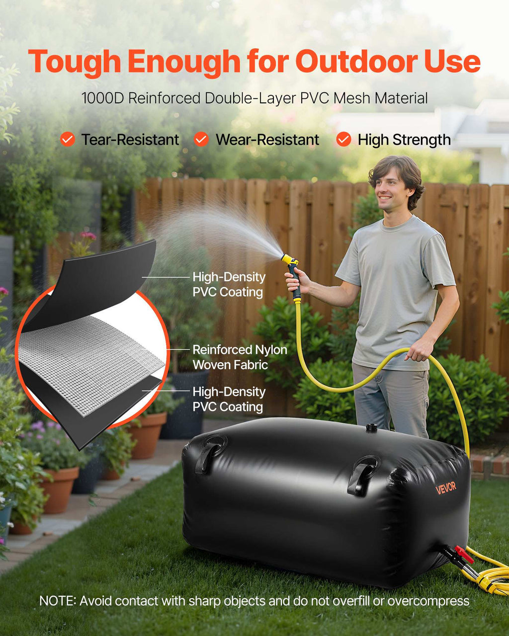 Water Storage Bladder, 63.4 Gal Collapsible Water Storage Bag, Wear-Resistant 1000D PVC Soft Waters Bag, Leakproof Camping Tank Containers for Garden Irrigation RV Emergency Use, Black
