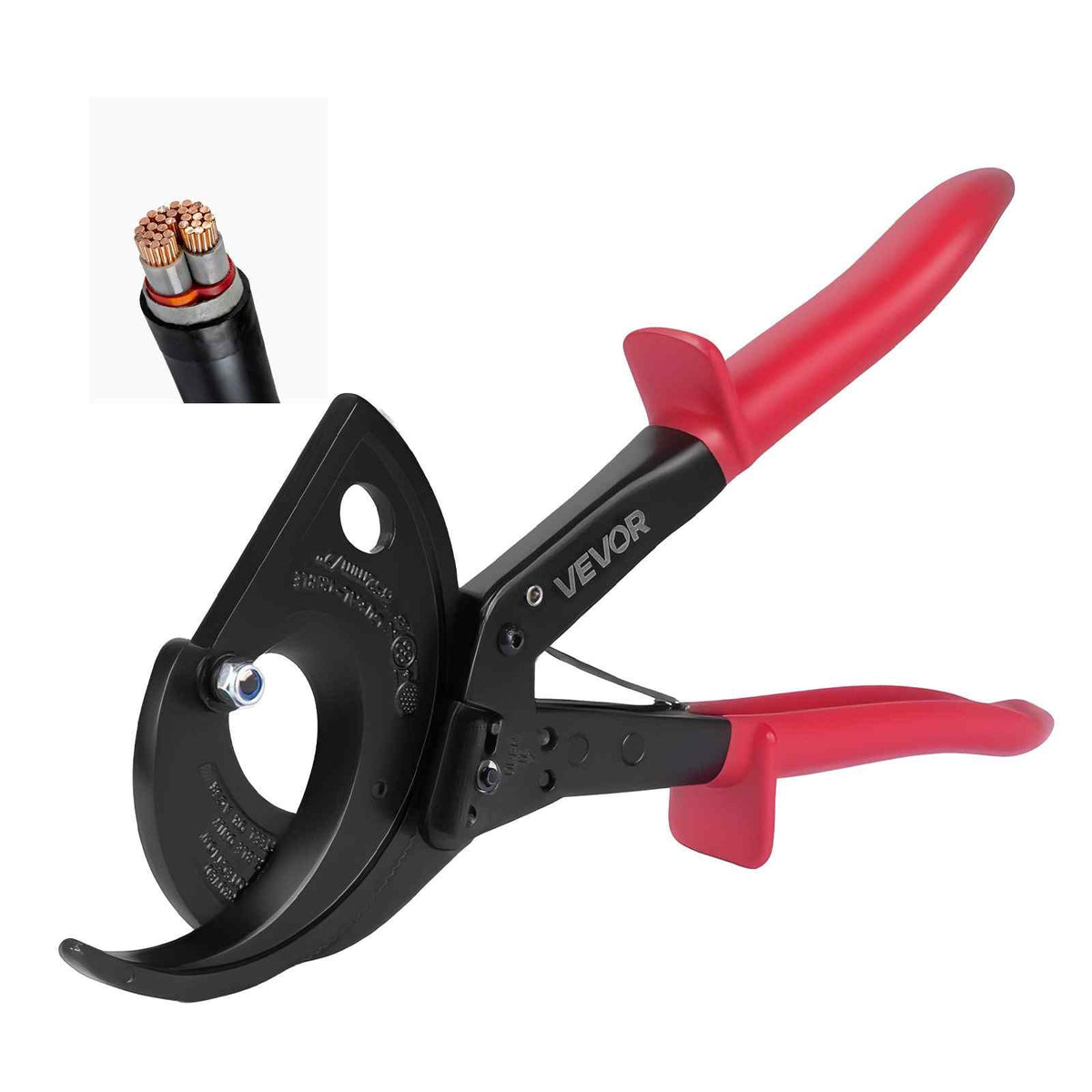 Ratcheting Cable Cutter, Spring Steel Blades with Insulated Handles, Quick-Release Button, Heavy Duty Ratchet Cable Wire Cutter for Cutting Copper & Aluminum Cables Up to 800 MCM / 400 mm²