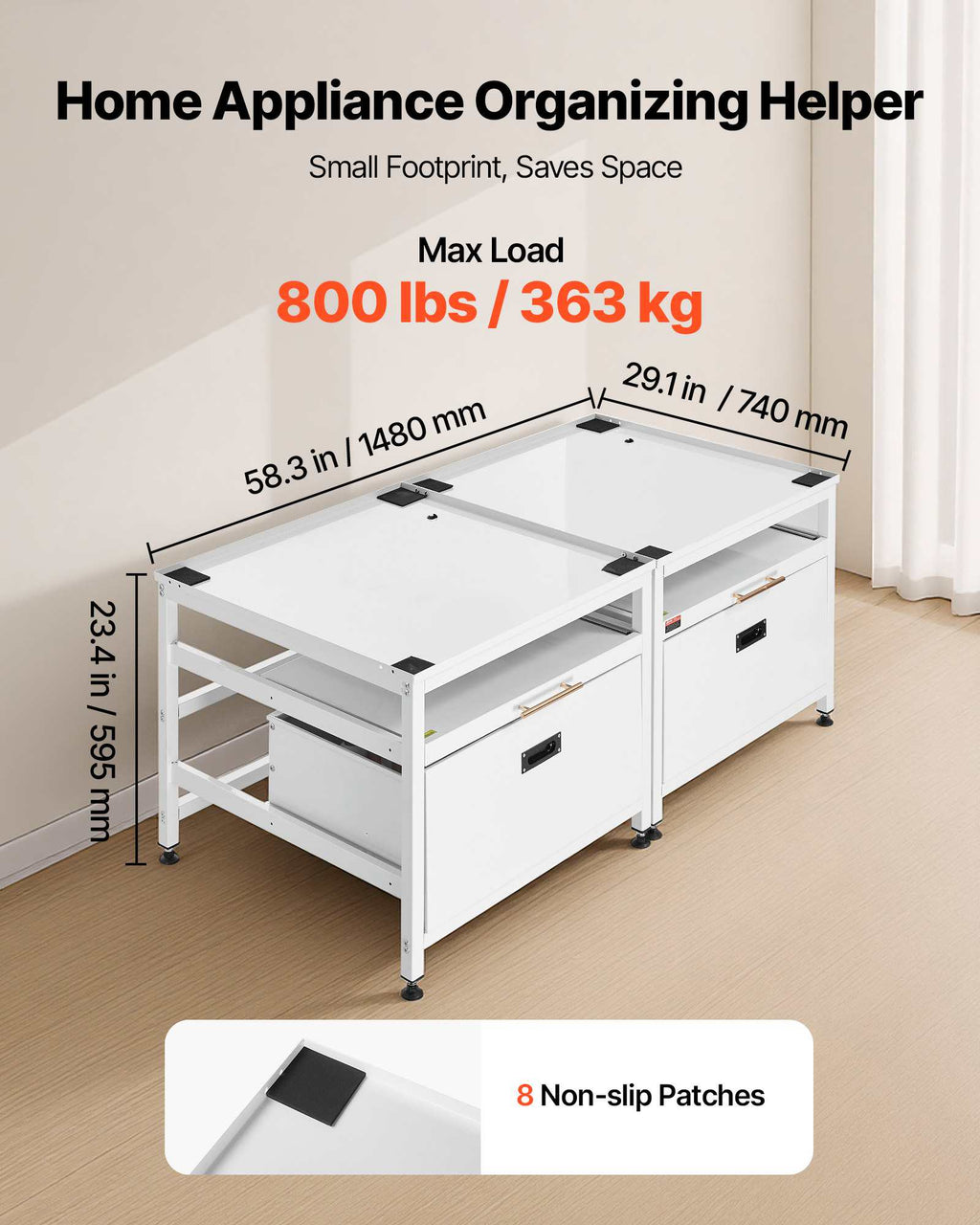 Laundry Pedestal, 22.6 in Height, 29 x 29 in Washer and Dryer Pedestals with Pull-out Tray and Storage Space, 800 lbs Load Capacity, Non-Slip Feet Washing Machine Stand Universal, White, 2 Pack