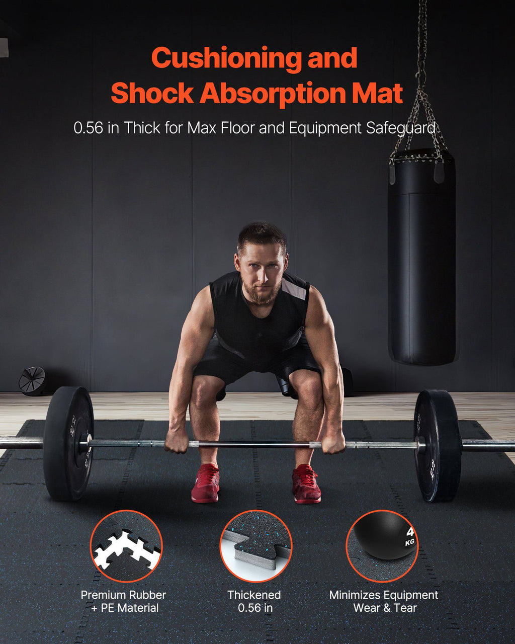 0.56 Inch Thick Gym Floor Mats, 12 Tiles Rubber Top with EVA Foam, 25" x 25" Gym Flooring Workout Mats with 48 sq.ft Coverage, Interlocking Puzzle Gym Mats for Gym, Home, Garage, Black & Blue