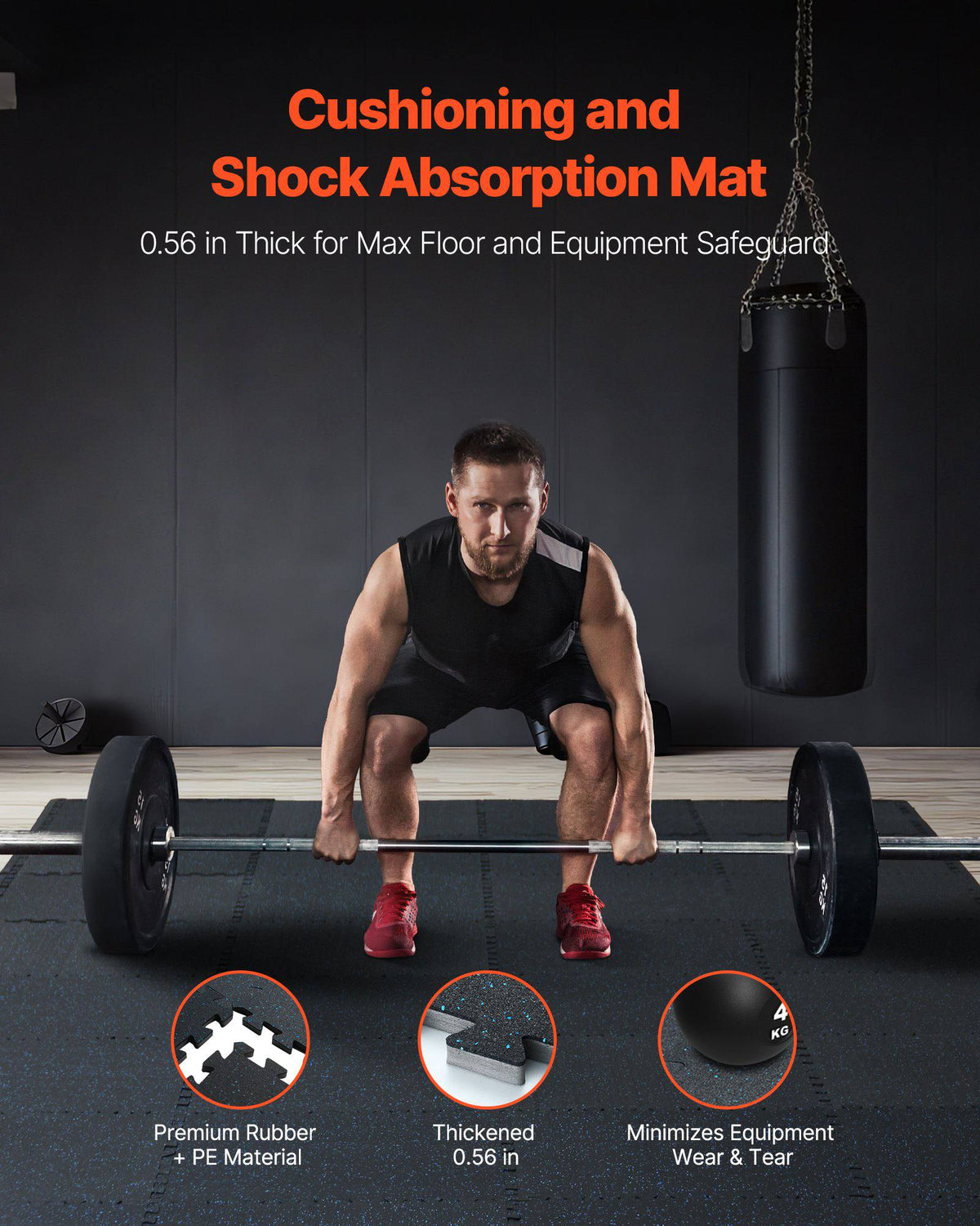 0.56 Inch Thick Gym Floor Mats, 12 Tiles Rubber Top with EVA Foam, 25" x 25" Gym Flooring Workout Mats with 48 sq.ft Coverage, Interlocking Puzzle Gym Mats for Gym, Home, Garage, Black & Blue