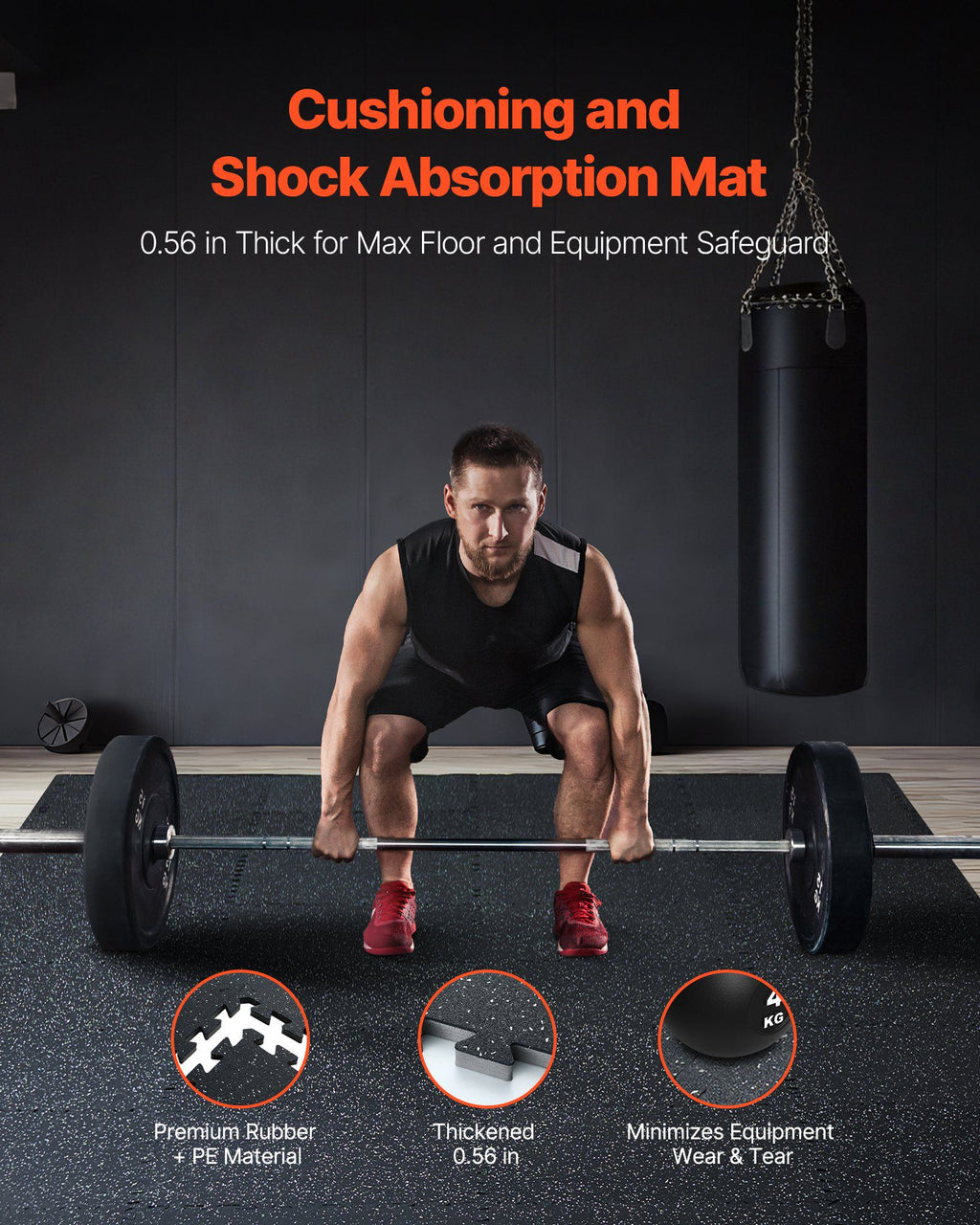 0.56 Inch Thick Gym Floor Mats, 12 Tiles Rubber Top with EVA Foam, 25" x 25" Gym Flooring Workout Mats with 48 sq.ft Coverage, Interlocking Puzzle Gym Mats for Gym, Home, Garage, Black & White