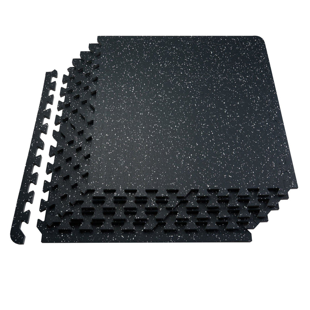 0.56 Inch Thick Gym Floor Mats, 6 Tiles Rubber Top with EVA Foam, 25" x 25" Gym Flooring Workout Mats with 25 sq.ft Coverage, Interlocking Puzzle Gym Mats for Gym, Home, Garage, Black & White