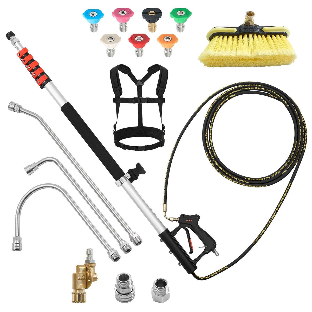 25 FT Pressure Washer Telescoping Wand, with Power Washer Extension Wands & High Pressure Hose, Brush Head, 7 Nozzles, Hose Adapter, Upgrade Support Belt, Storage Bag, 4000 PSI for High Cleaning